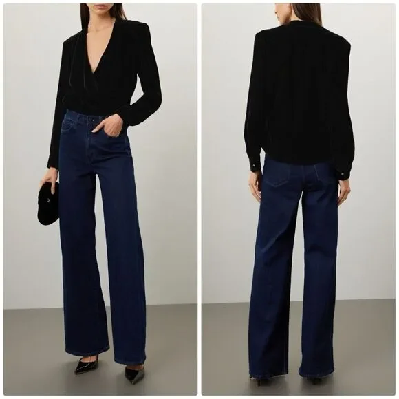 Lauren Ralph Lauren Blouse Womens 14 Velvet Velour Top Surplice V Neck Pleated